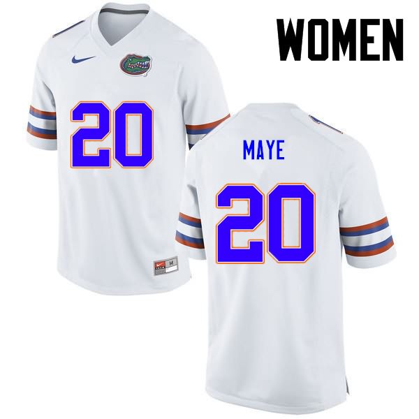 NCAA Florida Gators Marcus Maye Women's #20 Nike White Stitched Authentic College Football Jersey BVX0464NP